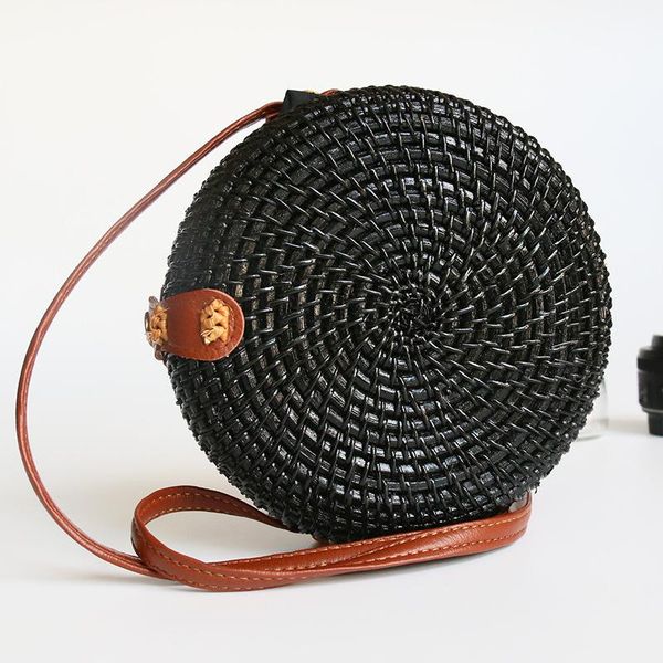 

black/white handwoven rattan bag women summer beach shoulder bag mini purse fashion cross-body handbag for vacation holiday girl