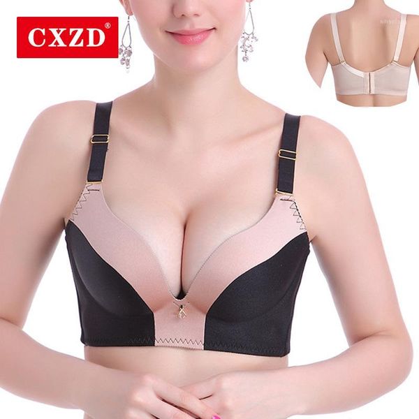 

bras cxzd gather without steel ring fashion stitching color seamless back buckle thickening adjustable gathered bra1, Red;black