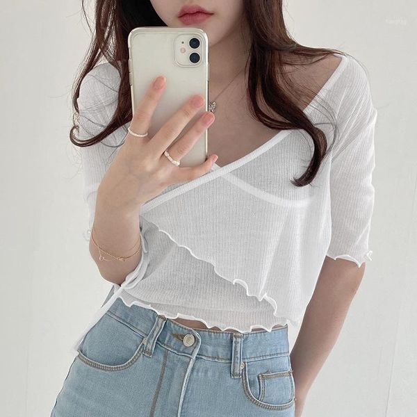 

european and american fashion new women's wear 2020 autumn pure color versatile cross tie short sleeve waist tie1, White