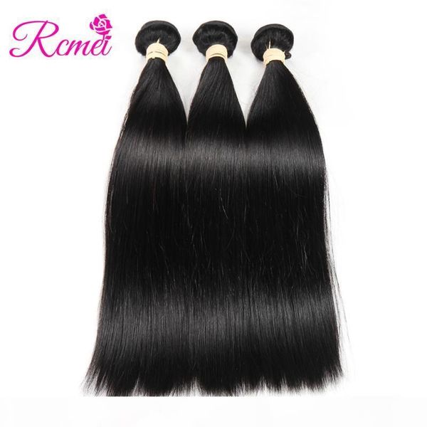 

rcmei hair virgin straight 100g pc unprocessed brazilian human hair weaves 3 bundles can be dyed extensions, Black