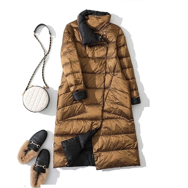 

new women 2021 winter coat 90% white long double-sided down female parka jacket 4epm, Black