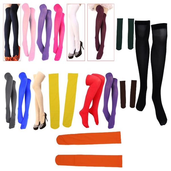 

pair of fashionable simple design solid color overknee stockings for women, Black;white