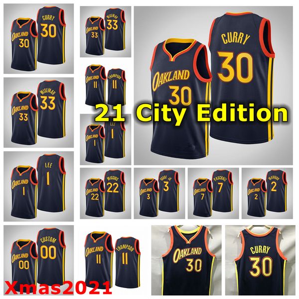 

2021 mens pressing customized basketball jersey 11 thompson 1 lee 30 curry 22 wiggins 2 mannion 3 poole 33 wiseman 7 paschall 12 oubre, Black;red