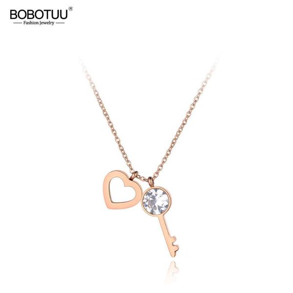

bobotuu модный прекрасный titanium из нержавеющей стали сердце cz ключ ожерелья розовое золото кулон ожерелье цепь для xmas gifts bn19068, Golden;silver