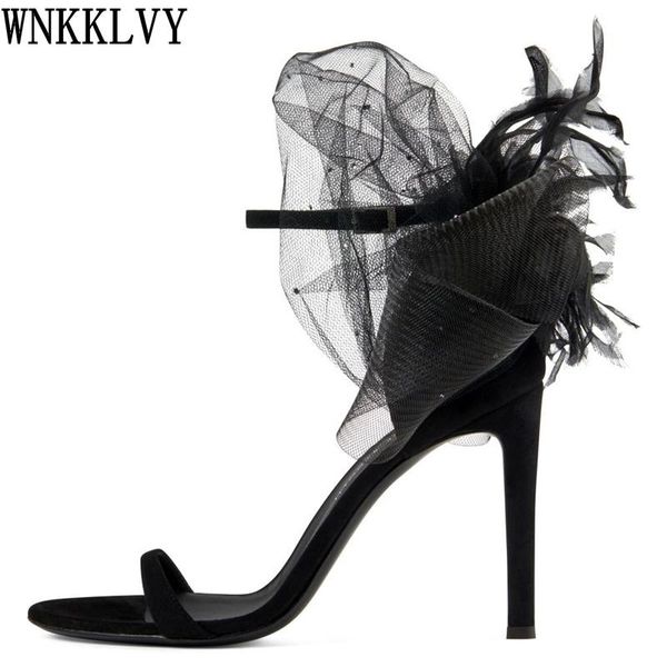 

sandals runway bow knot flower women suede narrow band ankle strap gladiator sandalias summer party dress shoes stilettos, Black