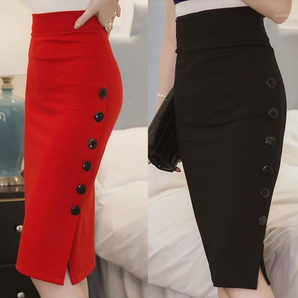

womail skirt women summer casual pencil skirt ladies high waisted button office multiple size new 2019 dropship1, Black