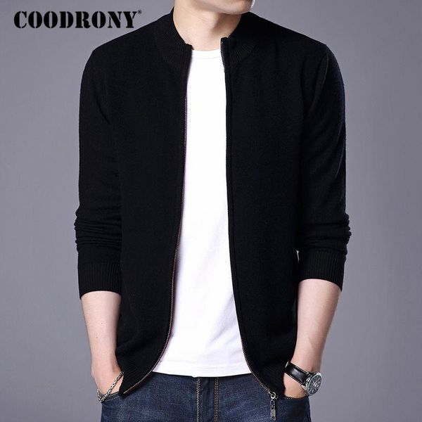 

coodrony turtleneck cardigan men 2021 new winter thick warm sweatercoat mens merino wool cardigans zipper cashmere sweaters 7319, White;black