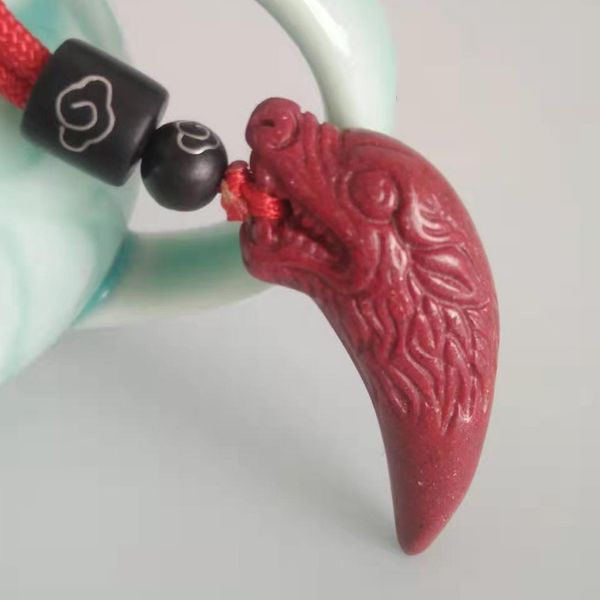 

drop shipping wolf tooth natural cinnabar pendant necklace lucky amulet jade necklace for woman men fine jewelry q1105, Silver