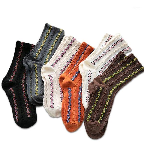 

harajuku style japanese soft wild women socks embroidery floral multicolor breathable warm socks woman knitted college style gir1, Black;white