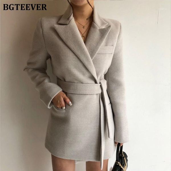 

bgteever chic lace up women full sleeve thick blazers elegant office wear belted female suit jacket 2020 winter solid outwear1, White;black