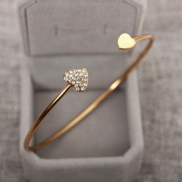 

heart - shaped crystal heart open bracelet gold - plated bangle double heart bracelet wholesale ing, Black