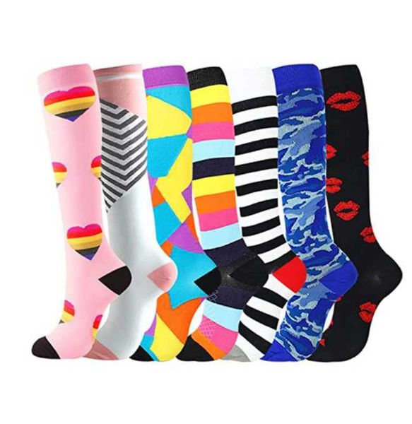 

7 pairs running men women socks sports compression tube socks support nylon outdoor racing long pressure stockings high, Black