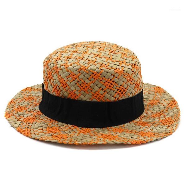 

wide brim hats sun hat women summer panama flat straw raffia holiday outdoor accessory for lady1, Blue;gray