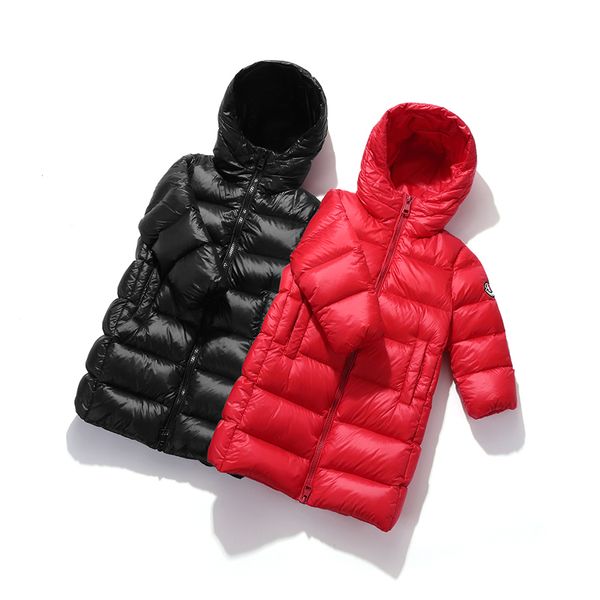 

new children's jacket medium length thickened girl's white duck down long style over knee boy's winter coat is fashionable, Blue;gray