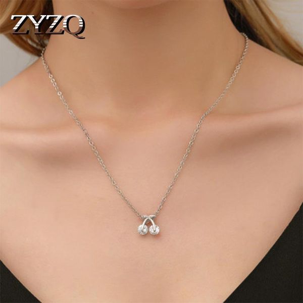 

zyzq sweety cherry necklace with dazzling sparkling cubic zircon stone setting lovely birthday gift new year jewelry necklace, Silver