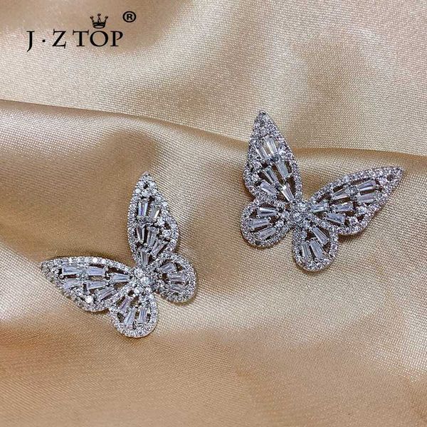 

jzladies fashion silver color butterfly stud earrings for women girls cubic zirconia earrings wedding party jewelry brincos, Golden;silver