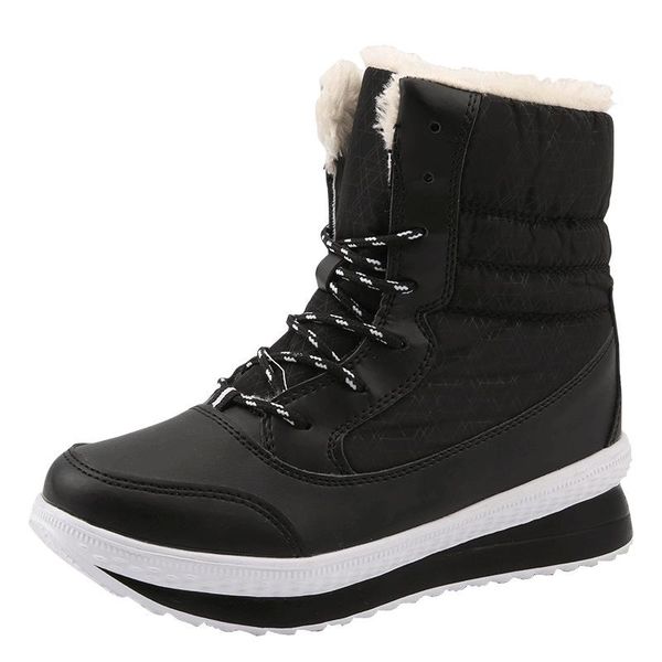 

women boots fashion winter shoes women casual plush furry woman boots lace up retro style boot female thick bottom woman shoes, Black