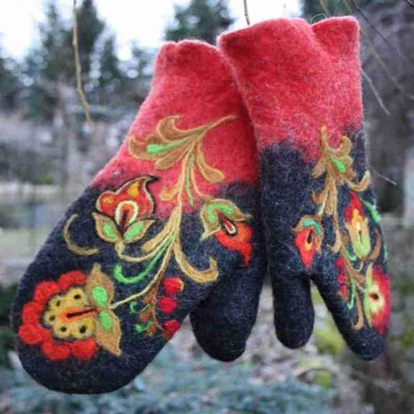

embroidered gloves winter women warm autumn fashion mitten mittens lady gloves outdoor gift leather glove christmas y3x1, Blue;gray