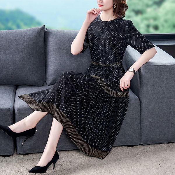 

pfvjc 8668 large silk women's long skirt 2020 new mulberry silk black yw loose dress dressdress dresspoint show thin loose skirt summer, Black;gray
