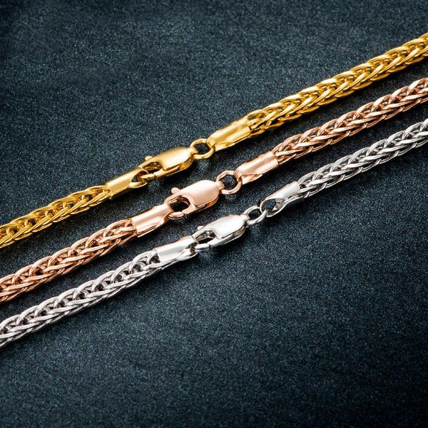 

solid au750 gold necklace chain men's wheat chain necklace, Silver