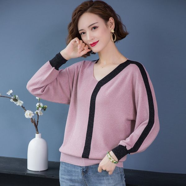 

короткий рукав летучей мыши v-образный вырез пуловер новые весной и осенью новый корейские моды соответствие цвета пуловер свитер свитер в 2, White;black