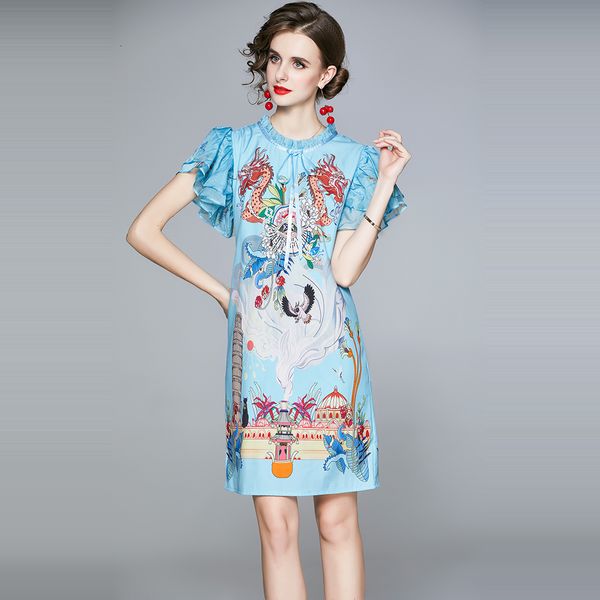 

2021 new merchall fashion runway summer mini women o-neck bating sleeve animals print short robe ete femme nofk, Black;gray