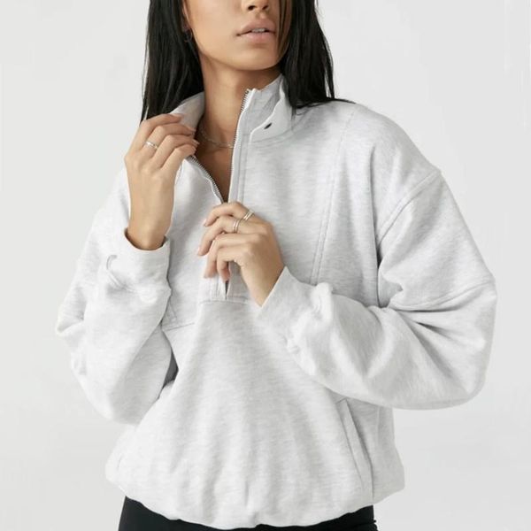 

women's hoodies & sweatshirts women drop shoulder half zip sweatshirt, Black