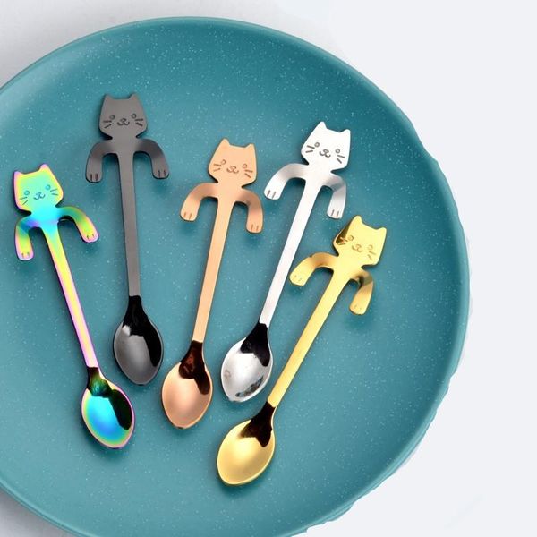 

7 5pcs spoons stainless steel guitar note meow rose dining table spoons teaspoon tableware new year decoration kitchen supplies h jllnan