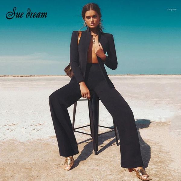 

2021 winter fashion office ladies black white deep v neck long sleeve bowknot shirt pants high street women's suit1