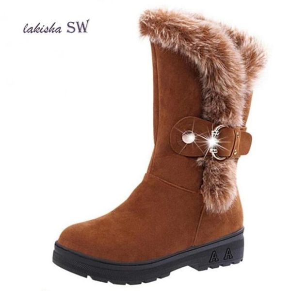 

boots women snow warm winter with fur female footwear ladies shoes ankle casual, Black