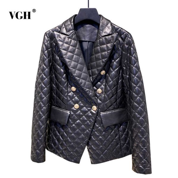 

vgh cotton coat for women lapel collar long sleeve plaid minimalism pockets split casual coats female winter new style tide 201014, Black