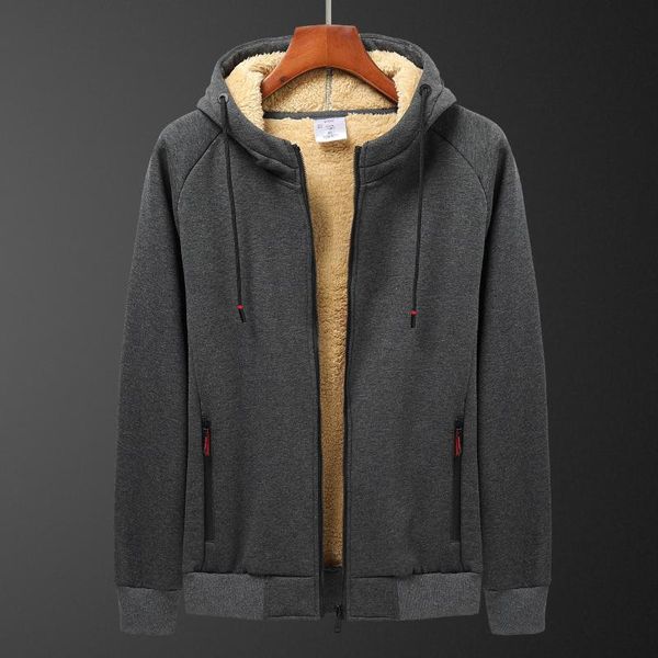 

winter thicken hooded cotton winter new plus cashmere men's casual lamb cashmere plus size hoodie plush coat -8xl streetwear, Black
