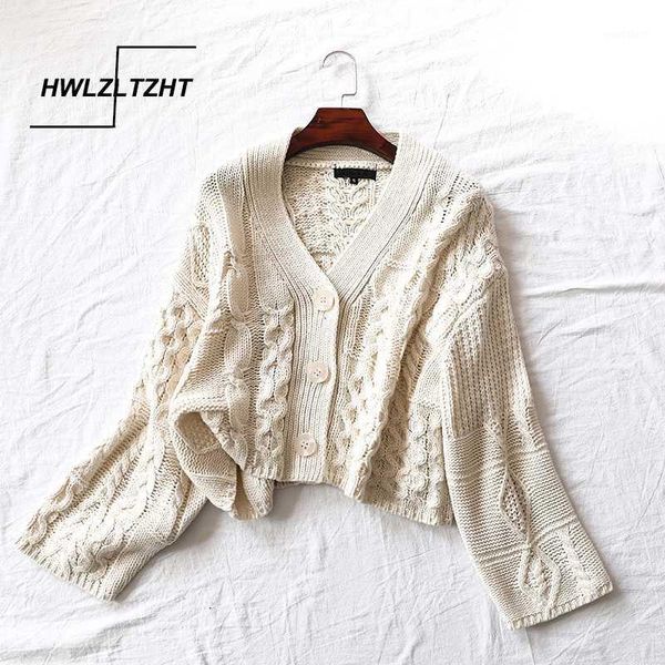 

hwlzltzht vintage patchwork cable knitted sweater women 2020 fashion v neck long sleeve female cardigan chic short style 1, White