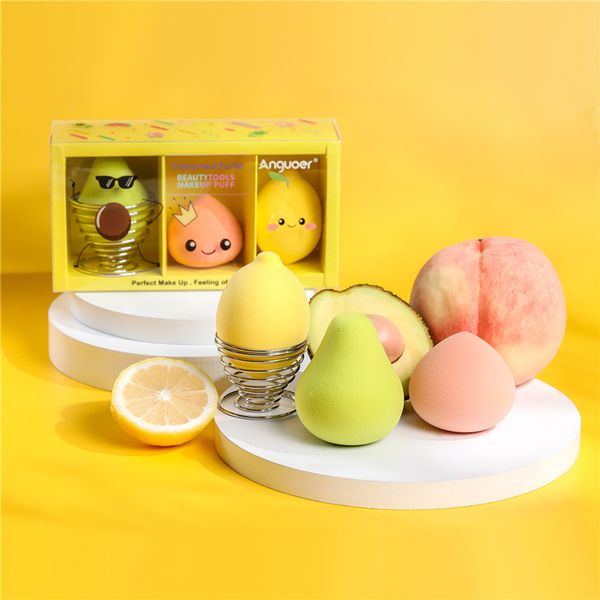 

3 pcs lovely fruit design shape non latex makeup blender cosmetic puff beautiful custom logo make up sponge expand when get wet
