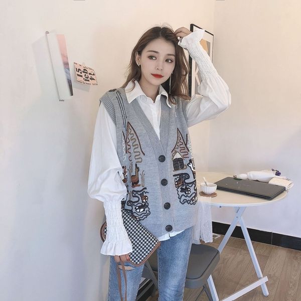 

e9fhq knitted cardigan fall vestloose 2020 thin vest stylesleeveless jacket jacket slouchy vest bottomingwear in and out t2fju, White;black
