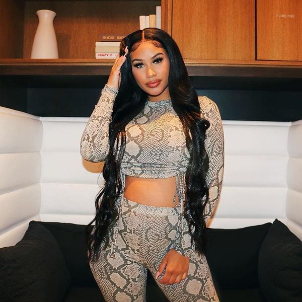 

zoctuo snake print matching set drawstring ruched women 2 piece set crop tshirt leggings bodycon streetwear autumn1, Gray