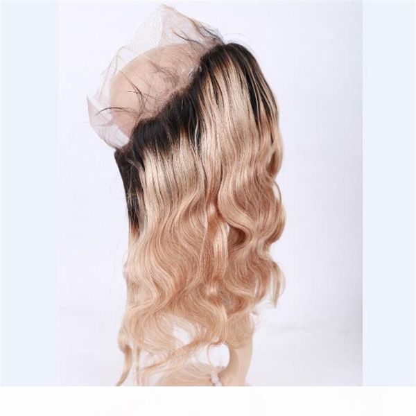 

1b 27 honey blonde ombre brazilian virgin hair weaves with 360 frontal body wave dark roots light brown 360 lace closure with bundles, Black