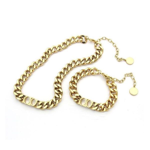 

fashion stainless steel letter 14k gold cuban link chain necklace bracelet for mens and women party lovers gif sqcegb dh_seller2010, Black