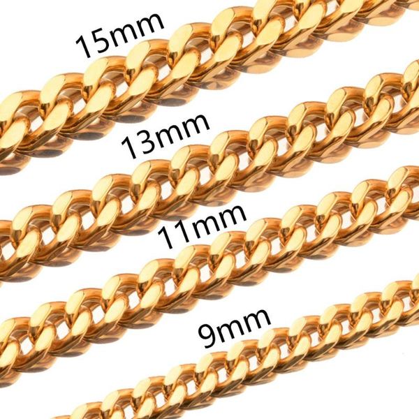 

9/11/13/15mm men's cuban curb chain necklace gold tone 316lstainless steel men's women's necklace/bracelet 7-40 inch, Silver