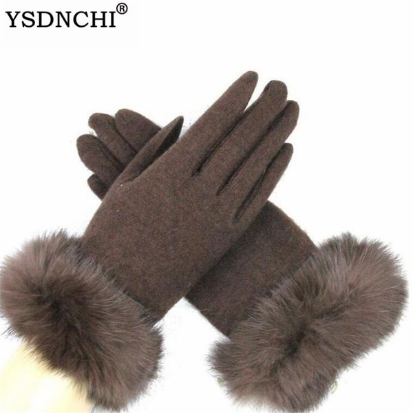 

ysdnchi wrist mittens woolen cashmere winter glove bowknot girls full fingers womens warm female luvas blck pink gloves elegant, Blue;gray