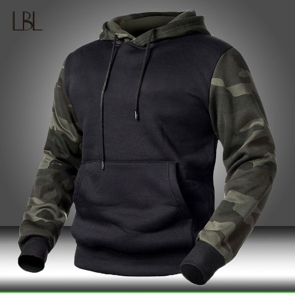 

winter fleece camouflage hoodies men's military tactical pullover hoody sweatshirts male autumn loose camo streetwear sportswear 201201, Black