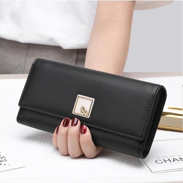 

new fashion women long clutch wallet large capacity phone wallets leaves female purse lady purses card holder carteras, Red;black
