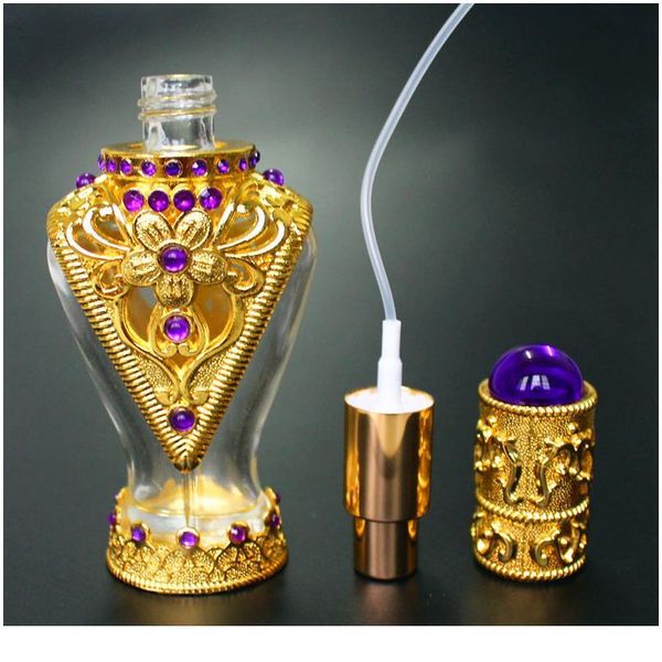 

1pc 50ml big perfume bottle arab style glass spray bottle antiqued retro hollow flower alloy bottle wedding cr qylplx
