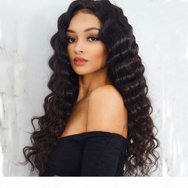 

brazilian virgin hair deep wavy lace front wigs pre plucked hairline 180density full lace wigs deep wave 360 lace frontal wig for women, Black