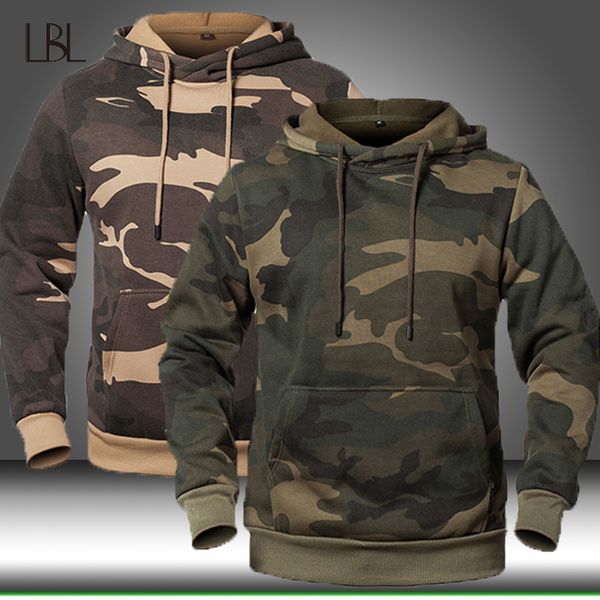 

men hoodies sweatshirt autumn winter mens military camouflage hooded sportswear man camo casual jacket male pullover coat, Black