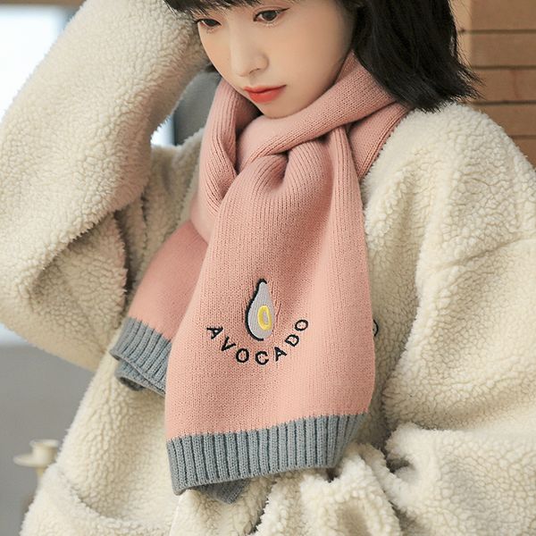 

autumn and winter 2020 knitted scarf women's korean embroidery simple student bib warm gift box for young people, Blue;gray