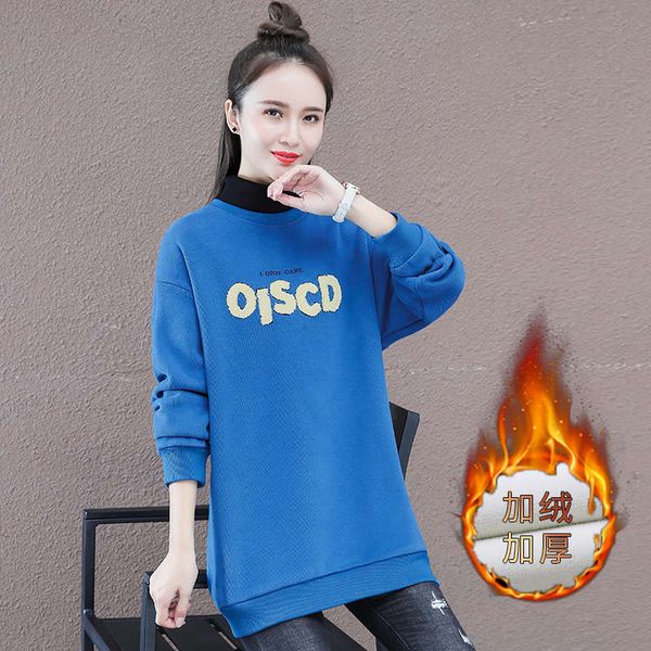 

half high collar women's autumn winter 2020 new large foreign style plush thickening fashion medium length pullover top, Black