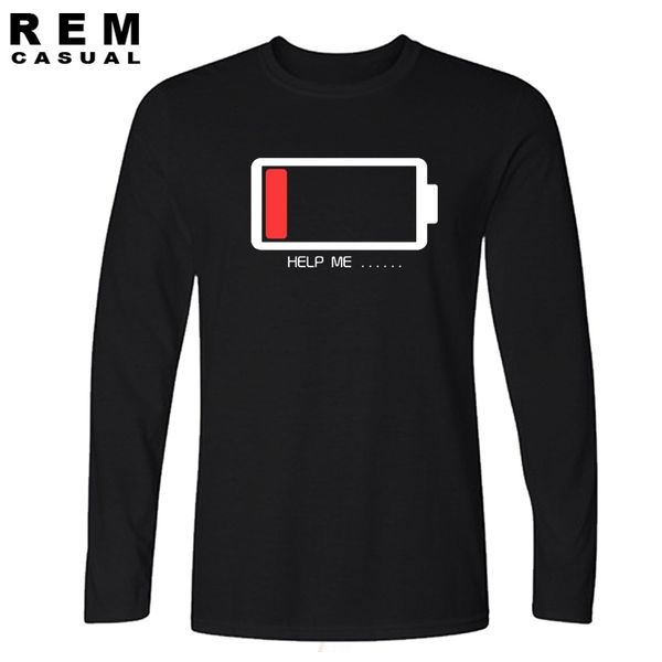 

sport hanhent help me battery style men's long sleeve t shirt letters battery low printed funny tshirts boys man male fashion