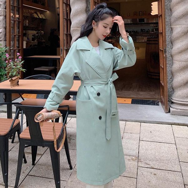 

women's trench coats fashion windbreaker double breasted long overcoat belt jacket, Tan;black