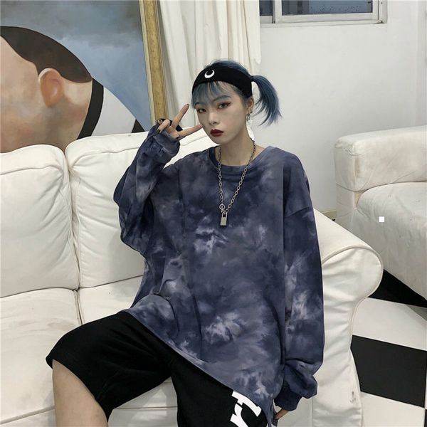 

new 2021 female tie dye printed korean-style sweatshirts autumn around the neck long sleeve jumper hoodie outerwear y433 cpiy darv, Black